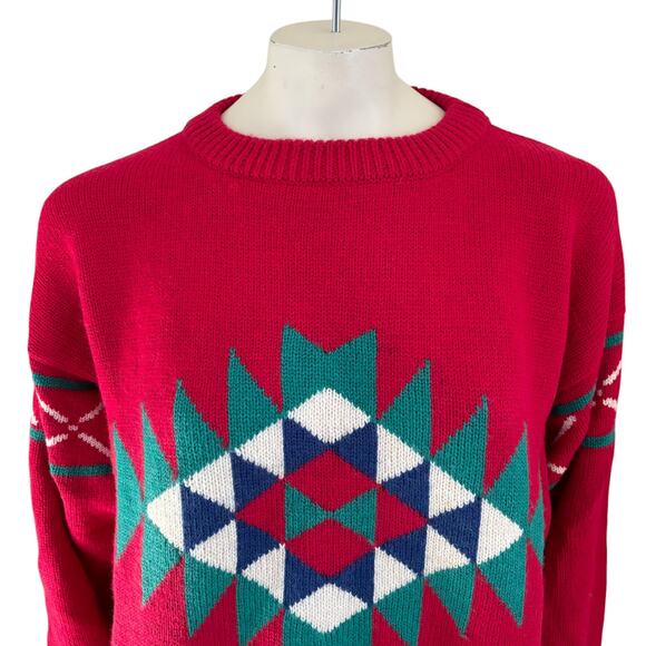 VTG MIGHTY MAC Wool Cotton Ski Lodge Crew Neck Sweater in Red SZ L - Picture 3 of 11